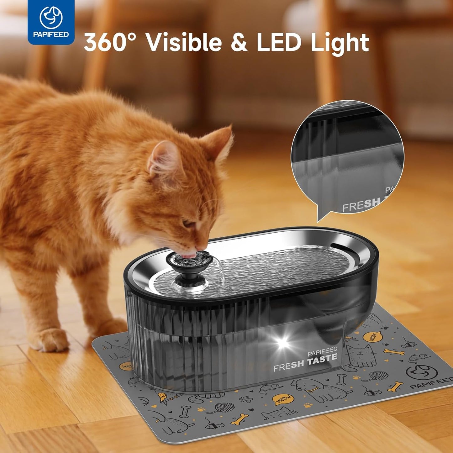 Automatic Cat Feeder and Water Fountain Stainless Steel, Auto Cat Food & Water Dispenser, Quiet Pet Drinking Fountain with LED, Timed Cat Feeder with App, 10 Meals/Day, Smart Cat Feeder Set