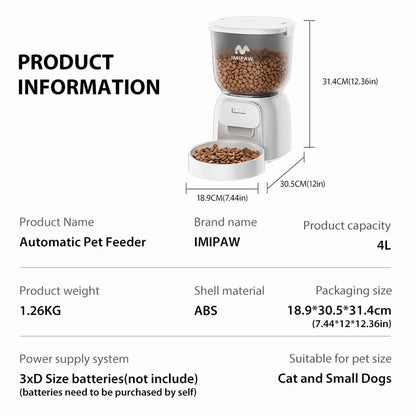 4L WIFI Automatic Cat Feeder Smart Pet Feeder Cat Food Dispenser with App Remote Control