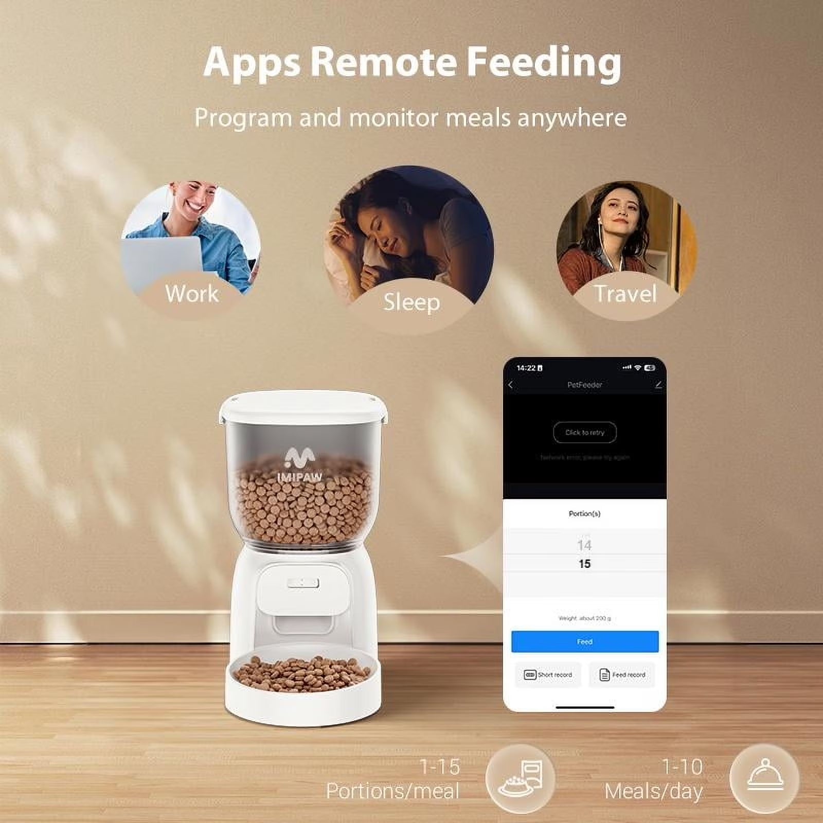 4L WIFI Automatic Cat Feeder Smart Pet Feeder Cat Food Dispenser with App Remote Control