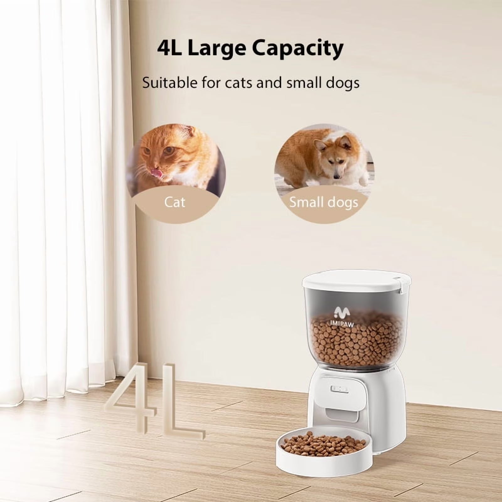 4L WIFI Automatic Cat Feeder Smart Pet Feeder Cat Food Dispenser with App Remote Control