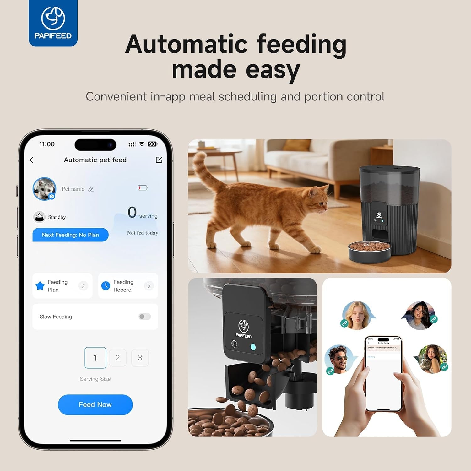 Automatic Cat Feeder and Water Fountain Stainless Steel, Auto Cat Food & Water Dispenser, Quiet Pet Drinking Fountain with LED, Timed Cat Feeder with App, 10 Meals/Day, Smart Cat Feeder Set