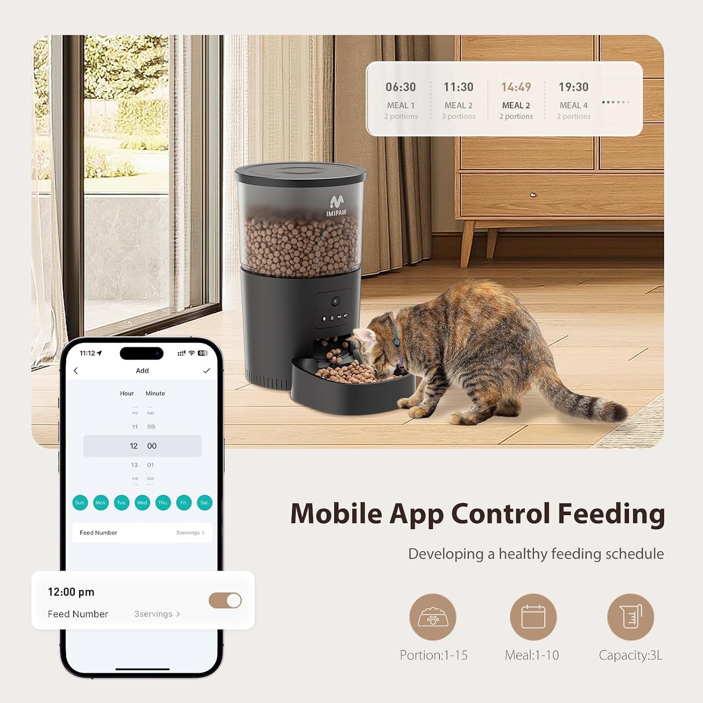 Automatic Cat Feeder with Camera, 6-Pack Pet Food Desiccant Bags