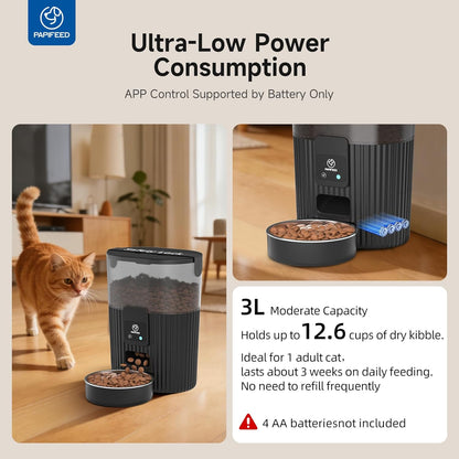 Automatic Cat Feeder and Water Fountain Stainless Steel, Auto Cat Food & Water Dispenser, Quiet Pet Drinking Fountain with LED, Timed Cat Feeder with App, 10 Meals/Day, Smart Cat Feeder Set