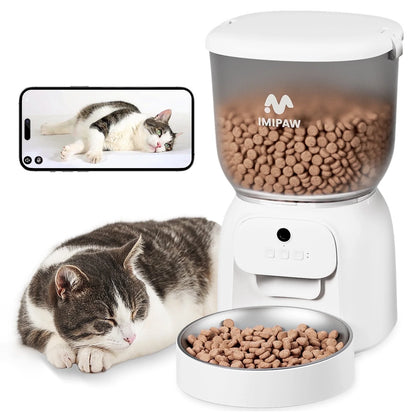 4L Smart Cat Feeder with HD Camera, Programmable Timer, Automatic Food Dispenser, Voice Recorder, App Control
