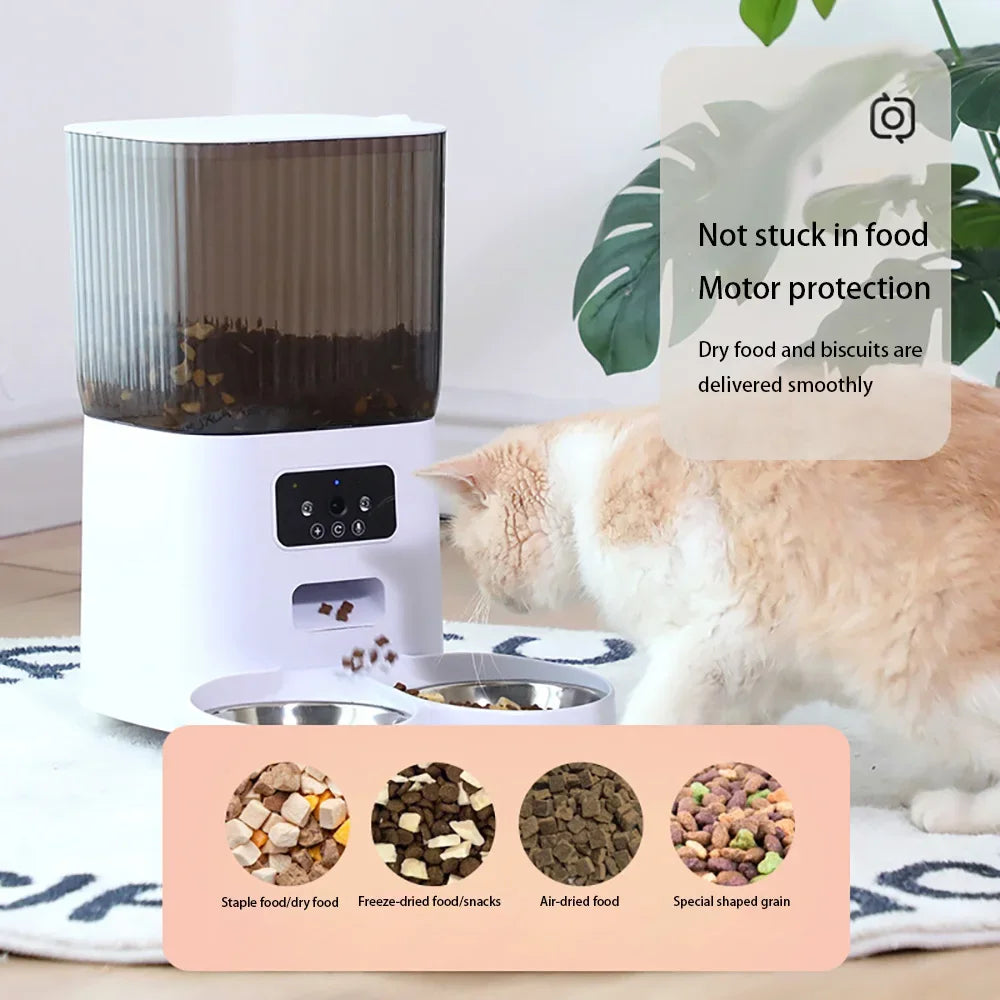 5L Pet Feeder with Camera Automatic Cat Feeder Smart Dog Food Dispenser Wifi Timing Quantitative Stainless Steel Feeding Bowl